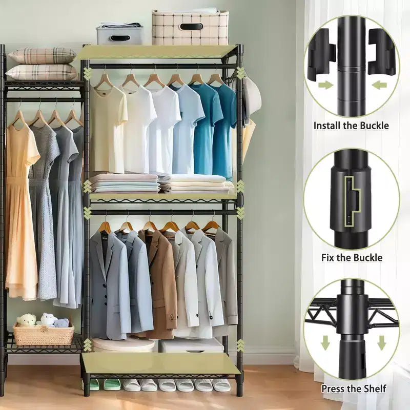 Porte-vêtements autoportant robuste avec 8 étagères grillagées réglables et 5 tringles à vêtements, organisateur de placard portable réglable, penderie