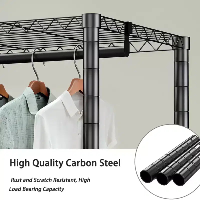 Porte-vêtements autoportant robuste avec 8 étagères grillagées réglables et 5 tringles à vêtements, organisateur de placard portable réglable, penderie