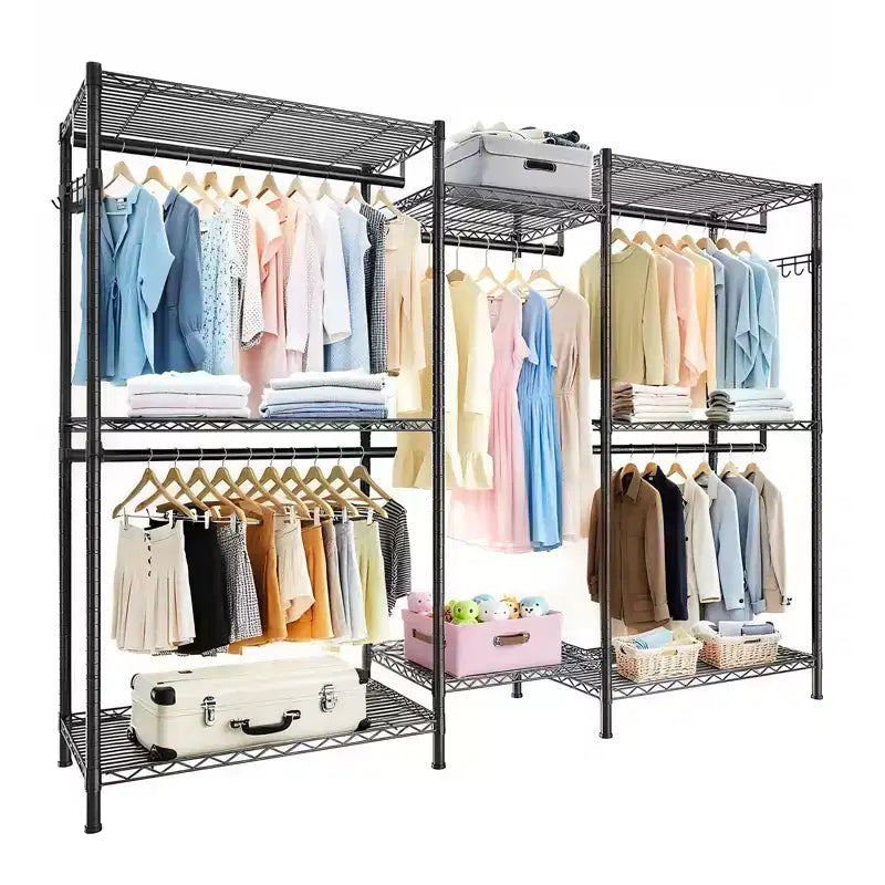 Porte-vêtements autoportant robuste avec 8 étagères grillagées réglables et 5 tringles à vêtements, organisateur de placard portable réglable, penderie