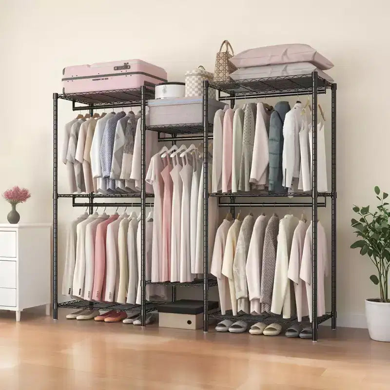 Porte-vêtements autoportant robuste avec 8 étagères grillagées réglables et 5 tringles à vêtements, organisateur de placard portable réglable, penderie