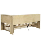Lit de jour jumeau avec lit gigogne et bibliothèque, lit de jour en forme de L avec étagères et ports USB, cadre de lit d'angle jumeau avec tête de lit