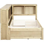 Lit de jour jumeau avec lit gigogne et bibliothèque, lit de jour en forme de L avec étagères et ports USB, cadre de lit d'angle jumeau avec tête de lit