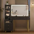 Coiffeuse 48 po avec miroir et lumières, coiffeuse moderne cannelée avec plateau en verre et armoire de rangement