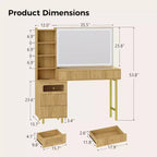 Coiffeuse 48 po avec miroir et lumières, coiffeuse moderne cannelée avec plateau en verre et armoire de rangement