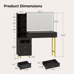 Coiffeuse 48 po avec miroir et lumières, coiffeuse moderne cannelée avec plateau en verre et armoire de rangement