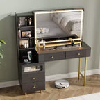 48 Makeup Vanity with Mirror and Lights, Fluted Modern Vanity with Glass top & Storage Cabinet