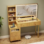 Coiffeuse 48 po avec miroir et lumières, coiffeuse moderne cannelée avec plateau en verre et armoire de rangement