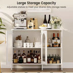 Buffet moderne de rangement avec portes vitrées, meuble de bar à café avec 2 étagères de rangement ouvertes et poignée en métal, meuble d'appoint, salon, salle à manger, blanc