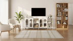 Buffet moderne de rangement avec portes vitrées, meuble de bar à café avec 2 étagères de rangement ouvertes et poignée en métal, meuble d'appoint, salon, salle à manger, blanc