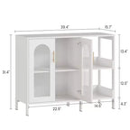 Buffet moderne de rangement avec portes vitrées, meuble de bar à café avec 2 étagères de rangement ouvertes et poignée en métal, meuble d'appoint, salon, salle à manger, blanc