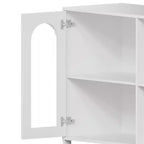 Buffet moderne de rangement avec portes vitrées, meuble de bar à café avec 2 étagères de rangement ouvertes et poignée en métal, meuble d'appoint, salon, salle à manger, blanc
