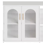 Buffet moderne de rangement avec portes vitrées, meuble de bar à café avec 2 étagères de rangement ouvertes et poignée en métal, meuble d'appoint, salon, salle à manger, blanc
