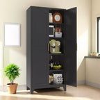 Armoire de rangement métallique avec portes doubles et étagères réglables; Forte capacité de charge; Idéale pour les cuisines, les salons et les chambres