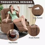 Fauteuil inclinable manuel surdimensionné avec inclinaison à 3 positions, fauteuil de salon individuel surrembourré élargi avec 2 porte-gobelets, 2 poches latérales, tissu chenille