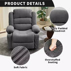 Fauteuil inclinable manuel surdimensionné avec inclinaison à 3 positions, fauteuil de salon individuel surrembourré élargi avec 2 porte-gobelets, 2 poches latérales, tissu chenille