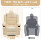 Fauteuil inclinable manuel surdimensionné avec inclinaison à 3 positions, fauteuil de salon individuel surrembourré élargi avec 2 porte-gobelets, 2 poches latérales, tissu chenille