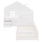 Lit cabane double/grand avec étagères de rangement pour enfants, lit plateforme en bois avec ports USB, fenêtre et tiroirs