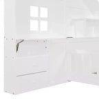 Lit cabane double/grand avec étagères de rangement pour enfants, lit plateforme en bois avec ports USB, fenêtre et tiroirs
