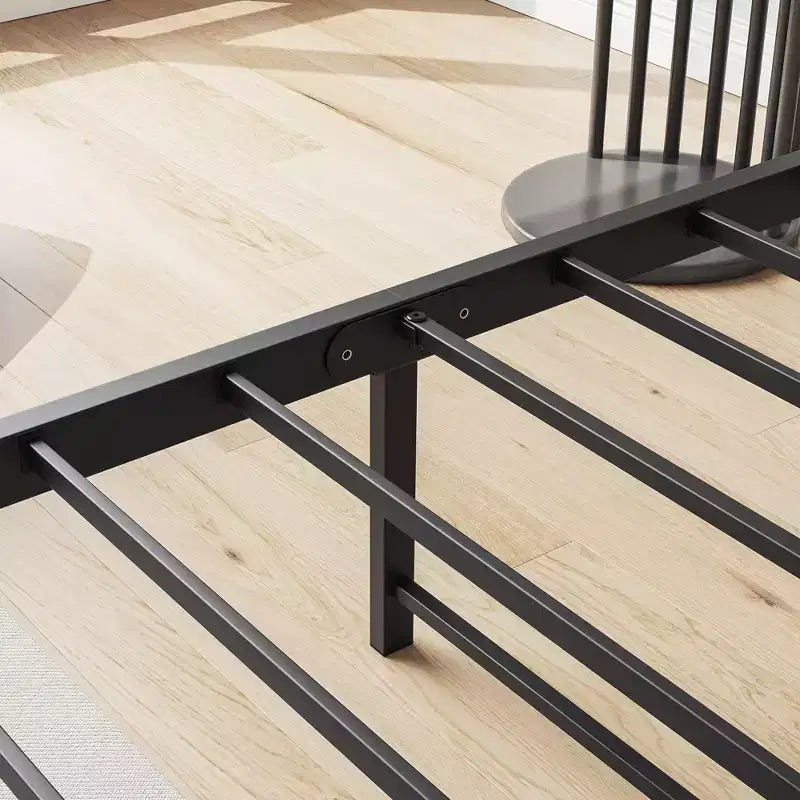 Cadre de lit double avec tête de lit de rangement, plateforme de lit en bois massif avec station de charge pour chambre à coucher, marron
