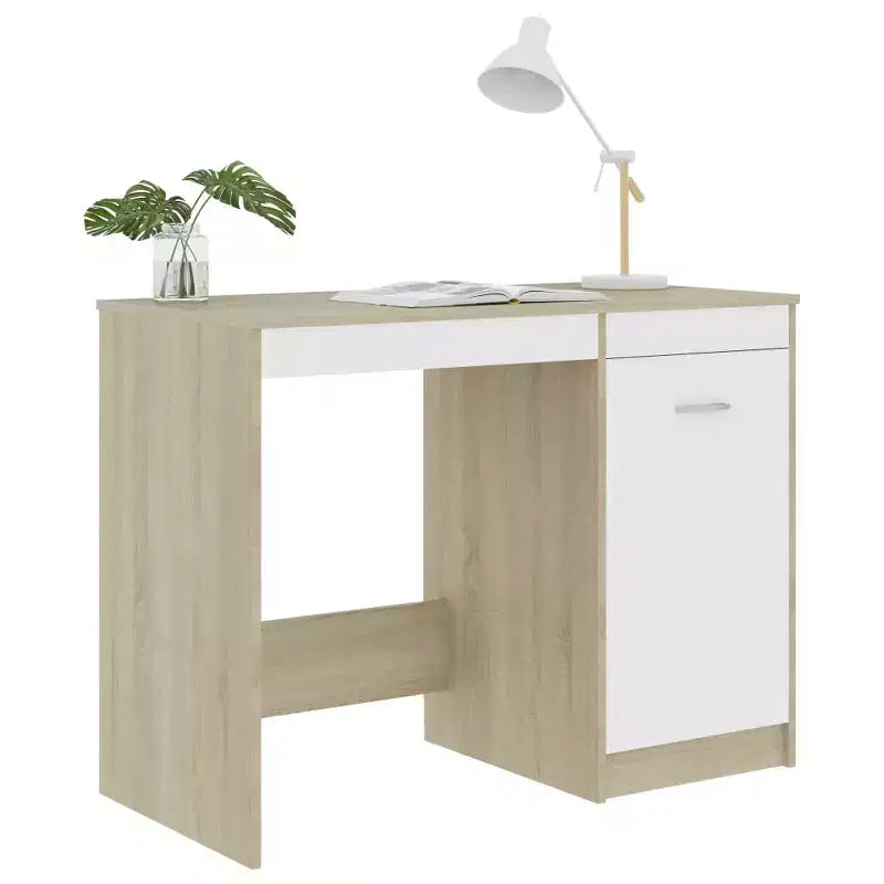 Bureau d'ordinateur moderne en chêne Sonoma de 100 cm avec armoire de rangement intégrée pour bureau à domicile