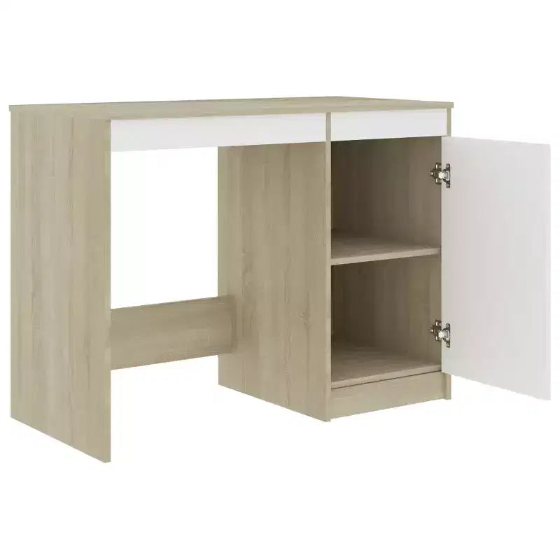 Bureau d'ordinateur moderne en chêne Sonoma de 100 cm avec armoire de rangement intégrée pour bureau à domicile
