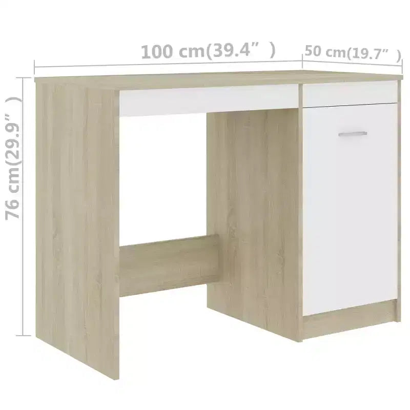 Bureau d'ordinateur moderne en chêne Sonoma de 100 cm avec armoire de rangement intégrée pour bureau à domicile