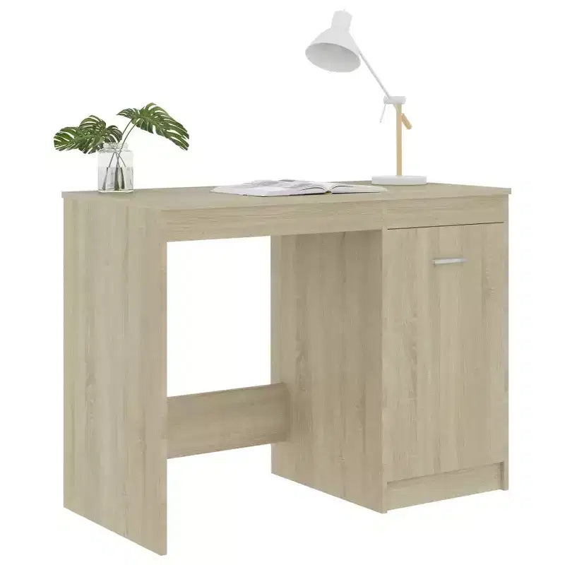 Bureau d'ordinateur moderne en chêne Sonoma de 100 cm avec armoire de rangement intégrée pour bureau à domicile