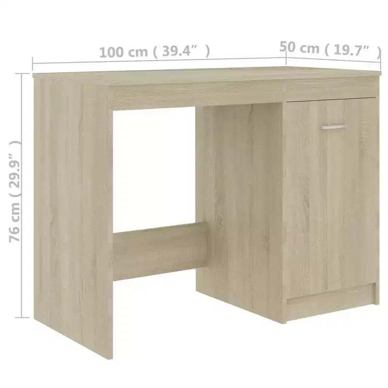 Bureau d'ordinateur moderne en chêne Sonoma de 100 cm avec armoire de rangement intégrée pour bureau à domicile