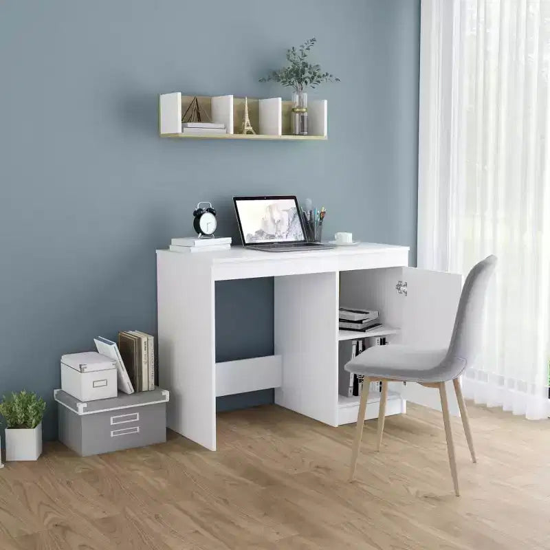  39.4 Inch Modern Sonoma Oak Computer Desk with Built-in Storage Cabinet for Home Office