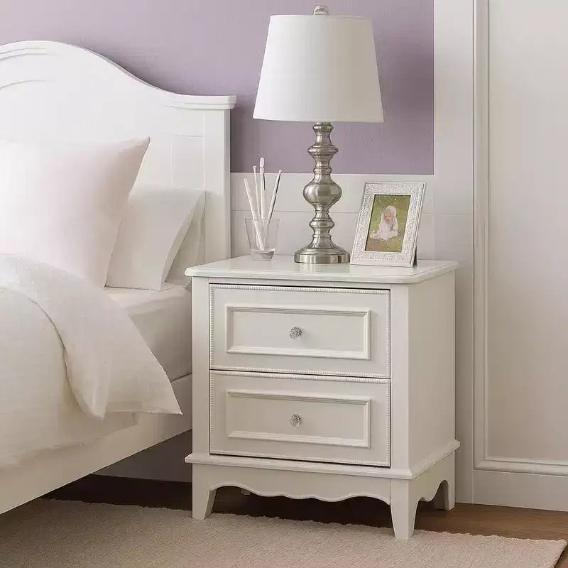  Nightstand, 2 Drawers, Modern White Solid Wood Frame, 27 Inch