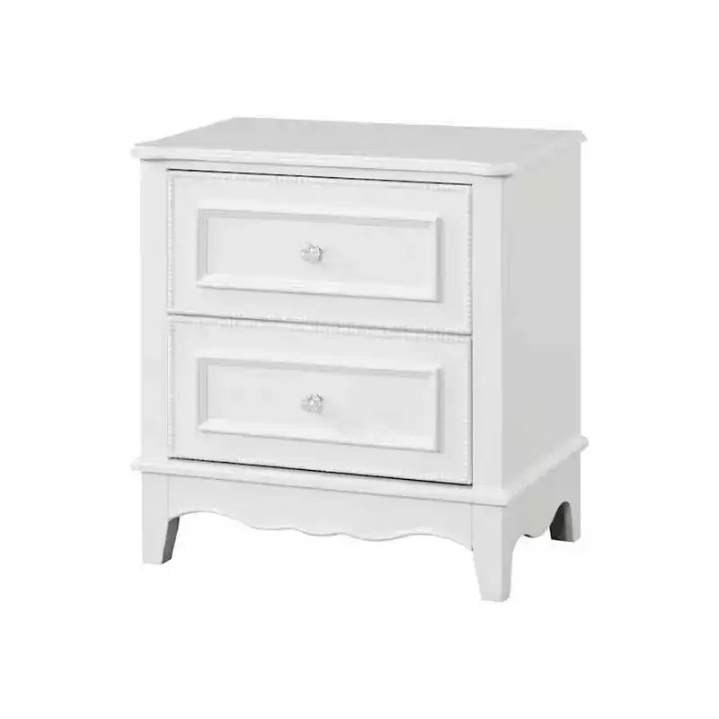 Table de chevet, 2 tiroirs, cadre en bois massif blanc moderne, 68,6 cm