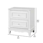 Table de chevet, 2 tiroirs, cadre en bois massif blanc moderne, 68,6 cm