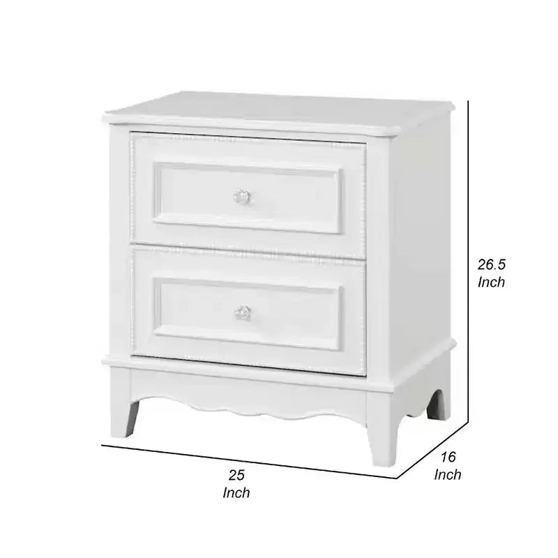 Table de chevet, 2 tiroirs, cadre en bois massif blanc moderne, 68,6 cm