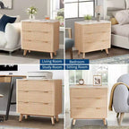 Tables de chevet modernes cannelées de 32 po de largeur avec plateau en faux marbre, table de chevet à 3 tiroirs, grande table de chevet pour chambre à coucher, salon, couloir, design profilé, chêne
