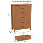Commode de Ferme à 5 Tiroirs pour Chambre à Coucher, Table de Chevet à 5 Tiroirs avec Design Élégant en V, pour Chambre à Coucher