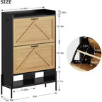 Meuble à chaussures en bois avec range-chaussures autoportant dissimulé et deux tiroirs basculants, idéal pour les entrées et les couloirs.