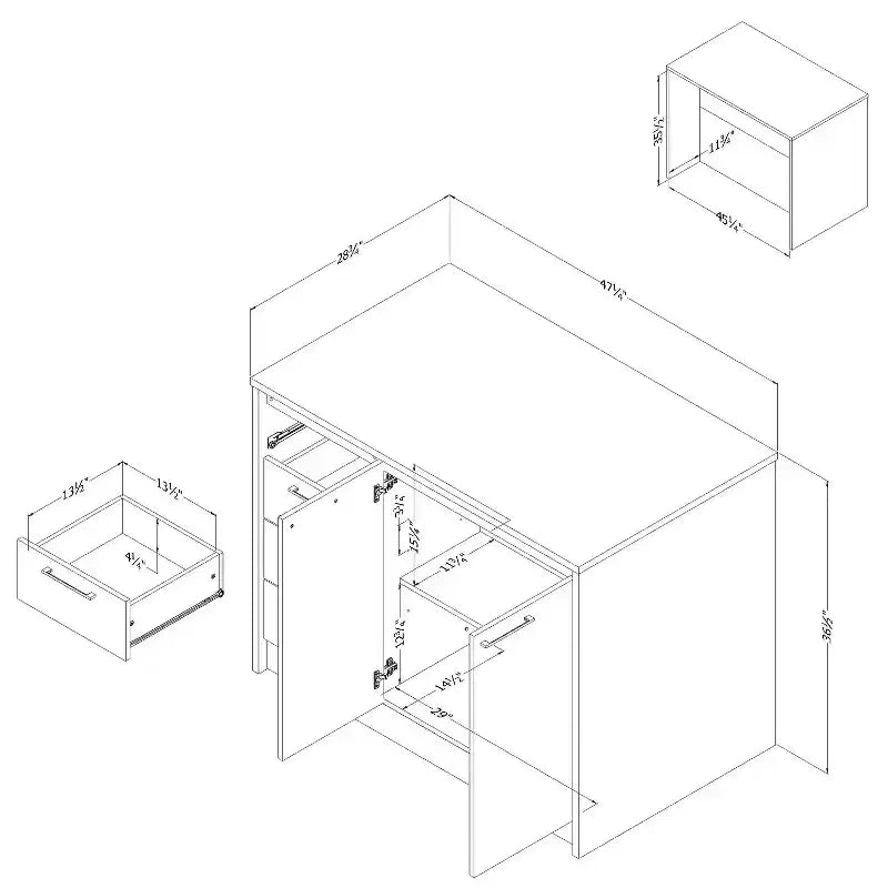 Îlots de cuisine en mélamine de 92,7 cm H avec 2 portes et 1 étagère