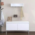 Storage Bench and Wall-Mounted Entryway Shelf with Hooks Set, Entryway Shoe Bench Shoe Cabinet Storage Chest with Cushion, White - 