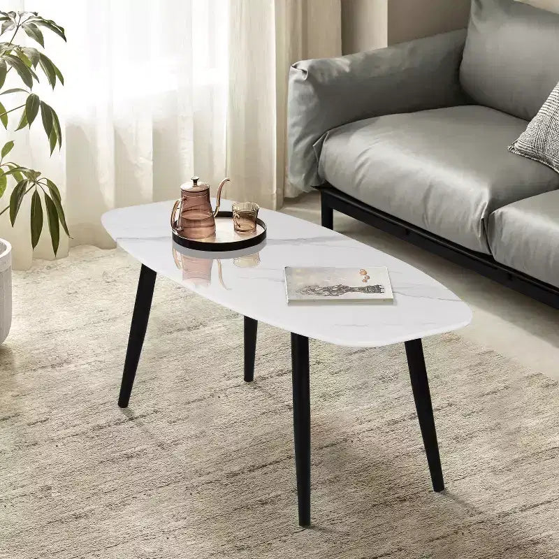Table basse moderne 110 cm rectangulaire style simple table centrale, table basse cocktail minimaliste en bois pour salon (marbre)