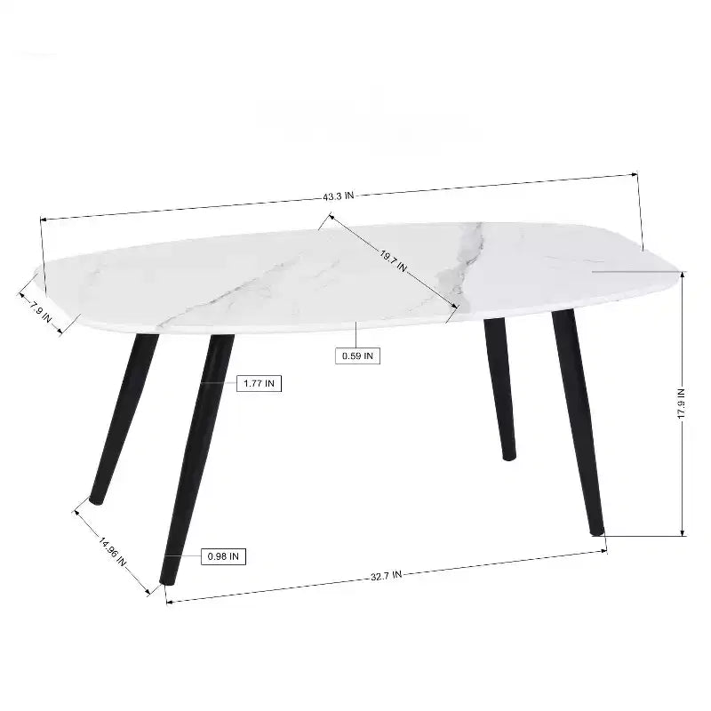 Table basse moderne 110 cm rectangulaire style simple table centrale, table basse cocktail minimaliste en bois pour salon (marbre)