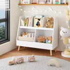 Étagère à livres et organiseur de jouets pour enfants, bibliothèque ouverte, organisateur de rangement et de présentation pour bébés à 2 niveaux avec pieds - Blanc