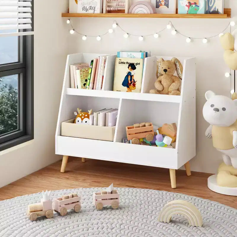 Étagère à livres et organiseur de jouets pour enfants, bibliothèque ouverte, organisateur de rangement et de présentation pour bébés à 2 niveaux avec pieds - Blanc