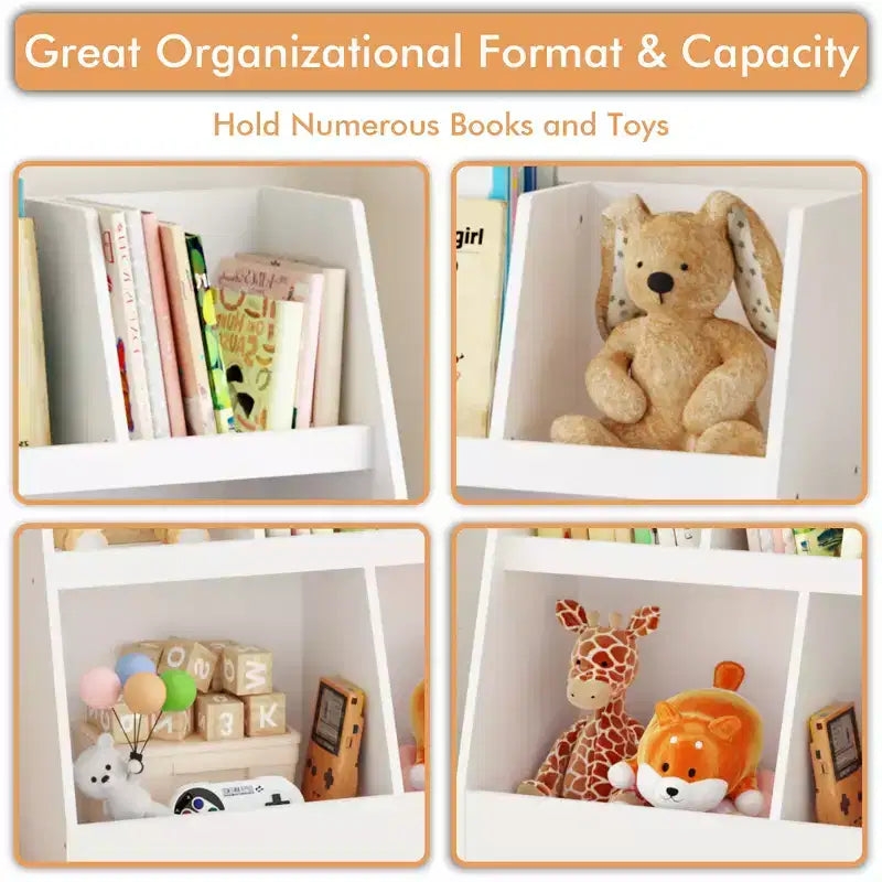 Étagère à livres et organiseur de jouets pour enfants, bibliothèque ouverte, organisateur de rangement et de présentation pour bébés à 2 niveaux avec pieds - Blanc