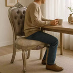  27 Inch Side Dining Chair , Velvet, Antique Platinum Tone
