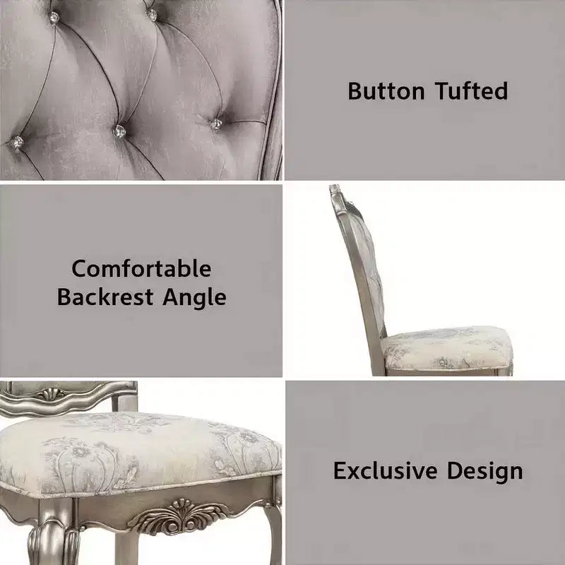 Chaise de salle à manger 27 pouces, velours, ton platine antique