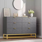 Commode blanche à 6 tiroirs avec poignées dorées - Meuble de rangement moderne en bois pour chambre, dressing et table de chevet