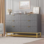 Commode blanche à 6 tiroirs avec poignées dorées - Meuble de rangement moderne en bois pour chambre, dressing et table de chevet