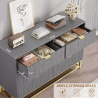 Commode blanche à 6 tiroirs avec poignées dorées - Meuble de rangement moderne en bois pour chambre, dressing et table de chevet