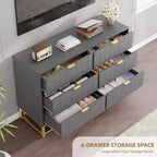 Commode blanche à 6 tiroirs avec poignées dorées - Meuble de rangement moderne en bois pour chambre, dressing et table de chevet
