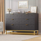 Commode blanche à 6 tiroirs avec poignées dorées - Meuble de rangement moderne en bois pour chambre, dressing et table de chevet